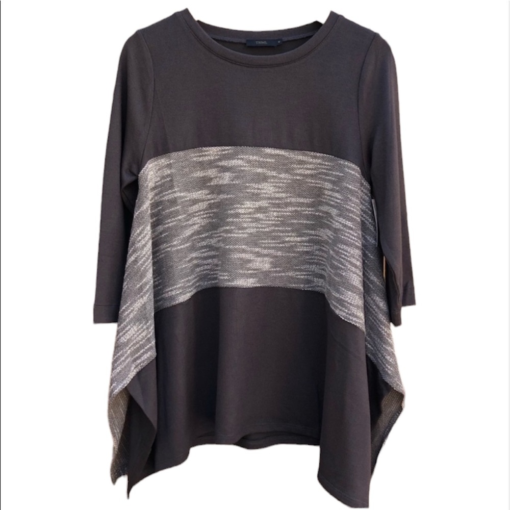 THML Tunic Top Color Block Stripe Multi Textured Gray NWT Women’s Size Medium